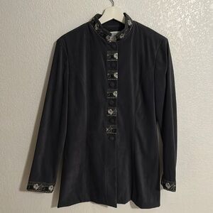 Vintage Jessica Howard Military Style Blazer Velvet Mandarin Jacket Size 8